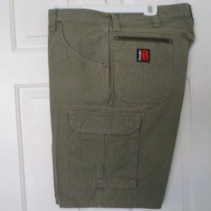 Wrangler Riggs Workwear Mens Khaki Green Cotton Denim Cargo Short Pant NWT-  38W